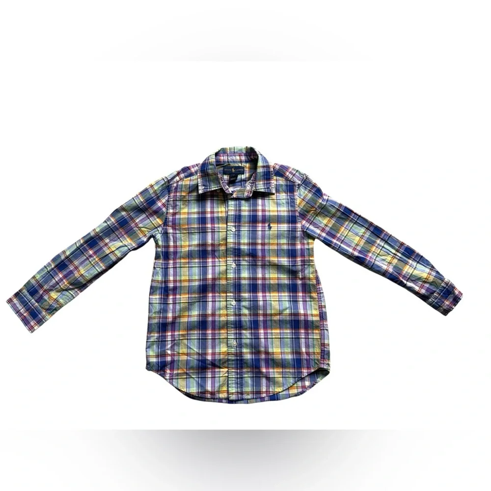 Ralph Lauren Plaid Button Down Shirt Boys 7 Cotton Lightweight Preppy